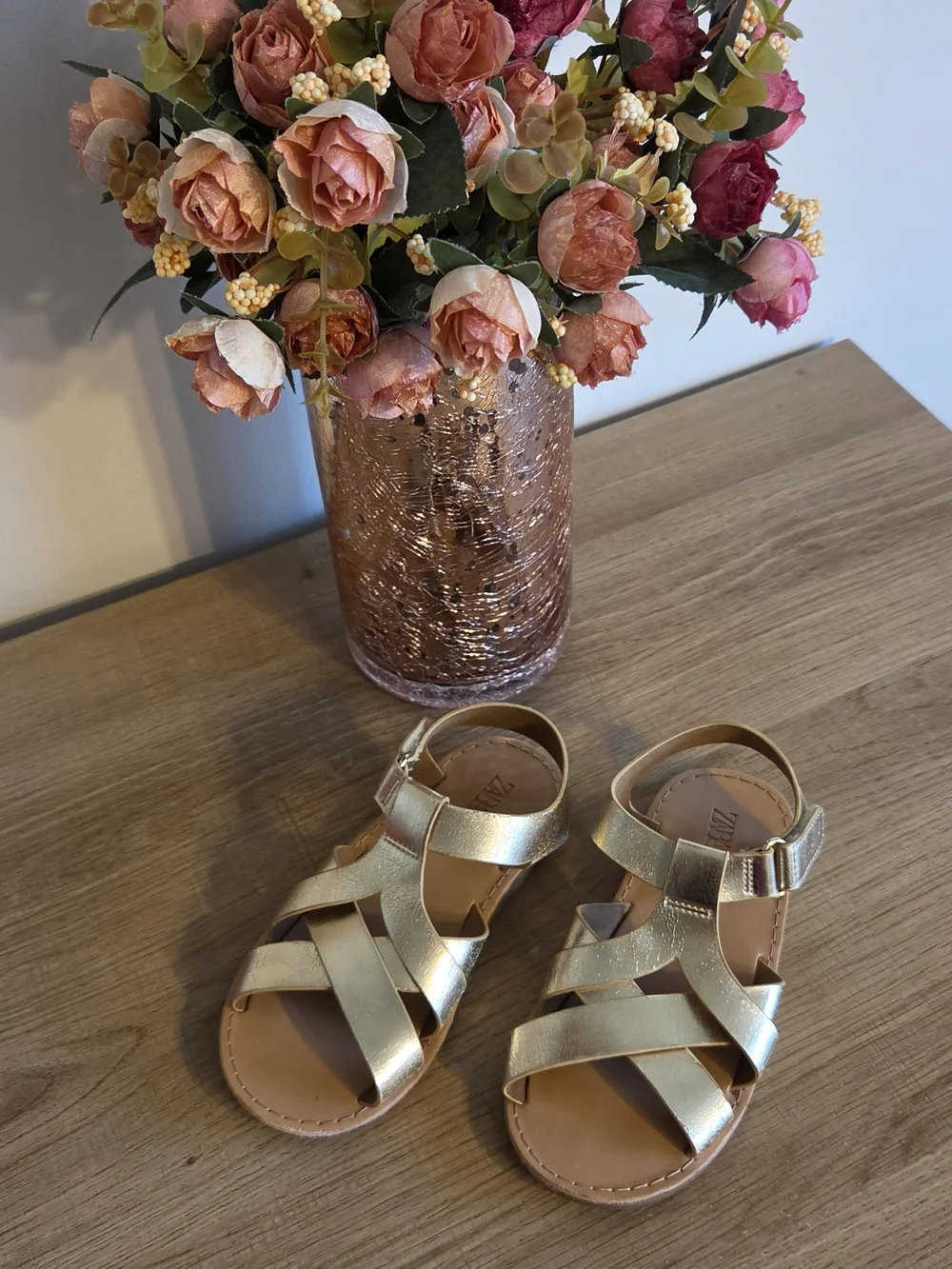 Zara Girls' Gold Metallic Strappy Sandals